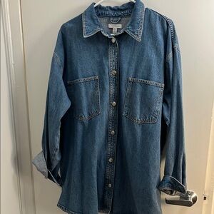 Topshop Long Denim Shirt Jacket Size 10